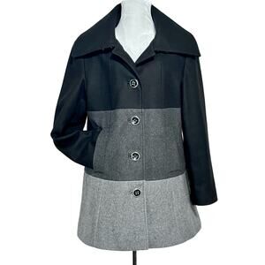 Marcona Women's Wool Coat Large, Color-block Black Charcoal Grey Classic‎ A-Line